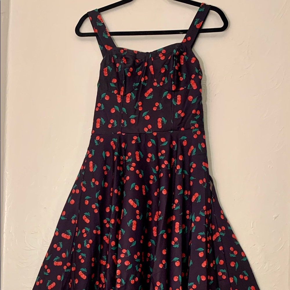Belle Epoch cute black a-line retro dress with cherrys